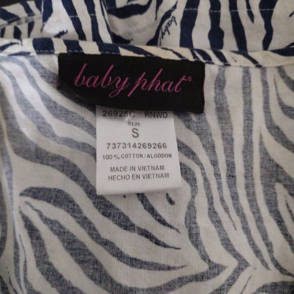 BABY Phat navy & white zebra Print crewneck cotton short sleeve top. Size‎ S. - Picture 8 of 8
